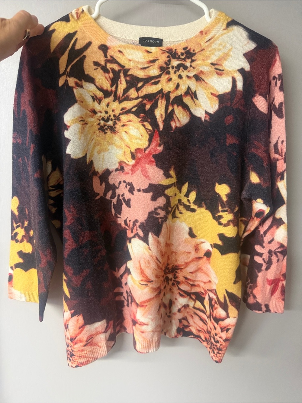 Talbots Floral Crewneck Sweater in Yellow, Pink & Black